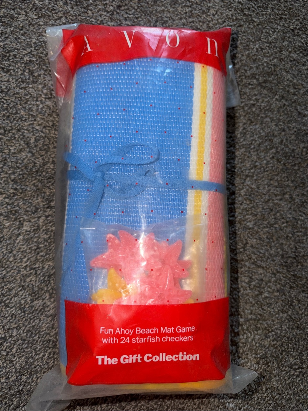 Avon Fun Ahoy Beach Mat Game - Blue with Pink & Yellow Stripes